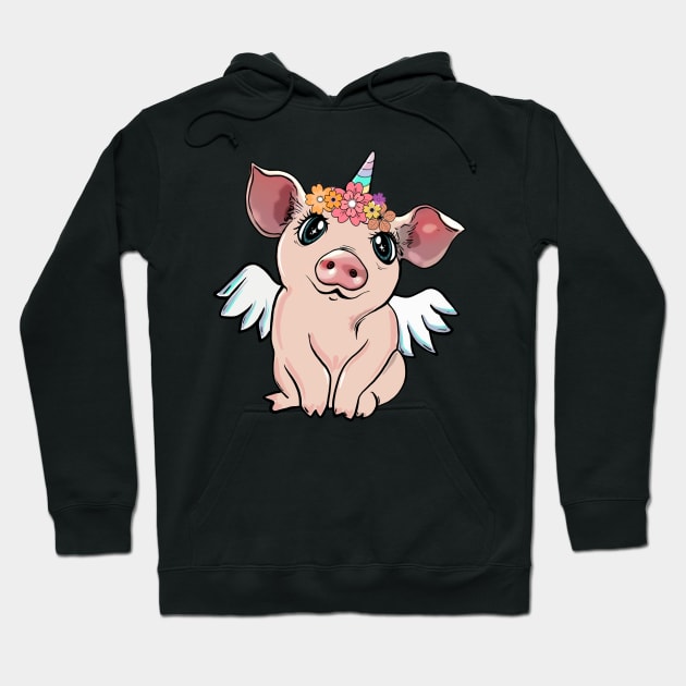 pig unicornand flowers crown Hoodie by Collagedream